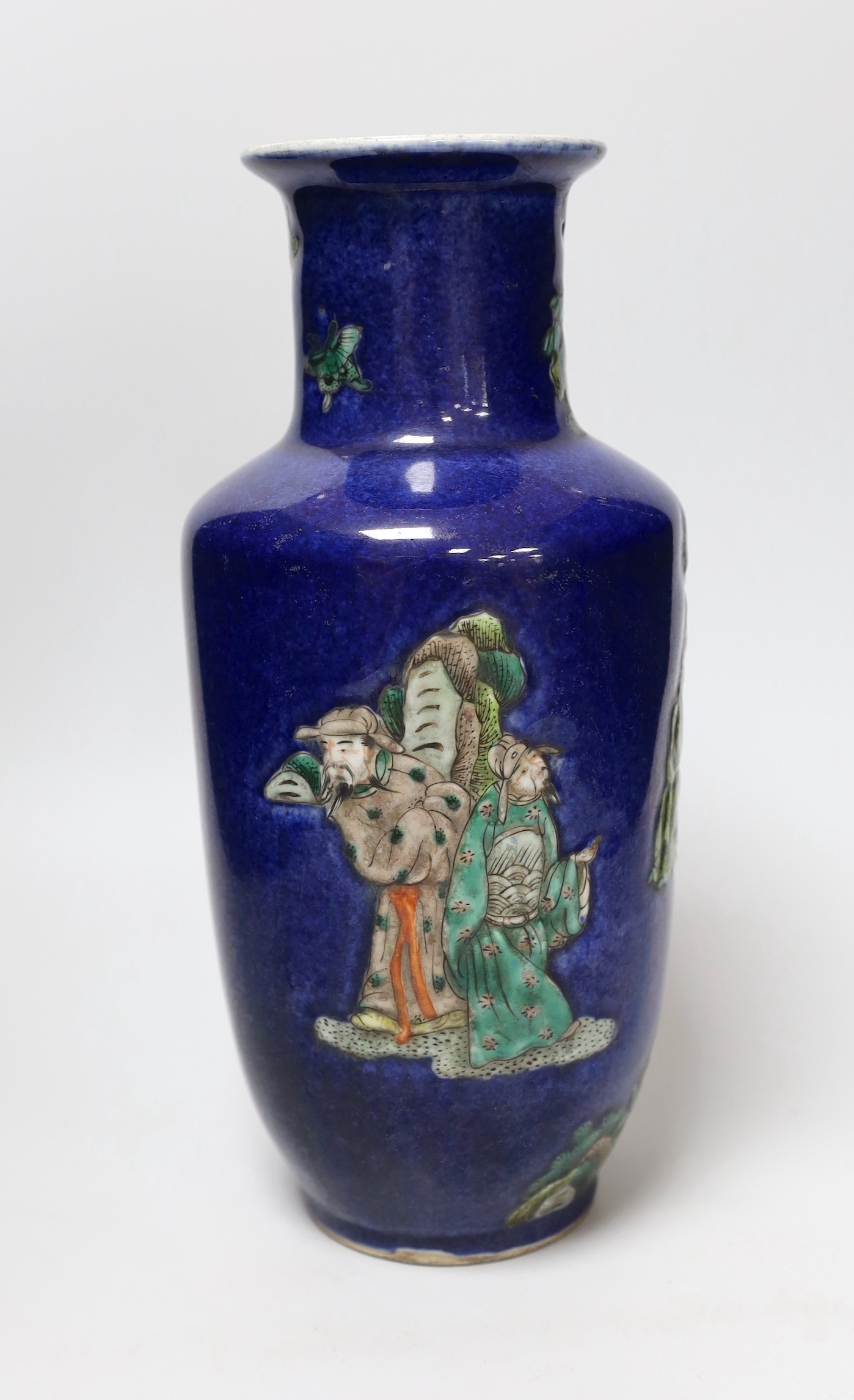 A Chinese powder blue ground figural vase, 33cm